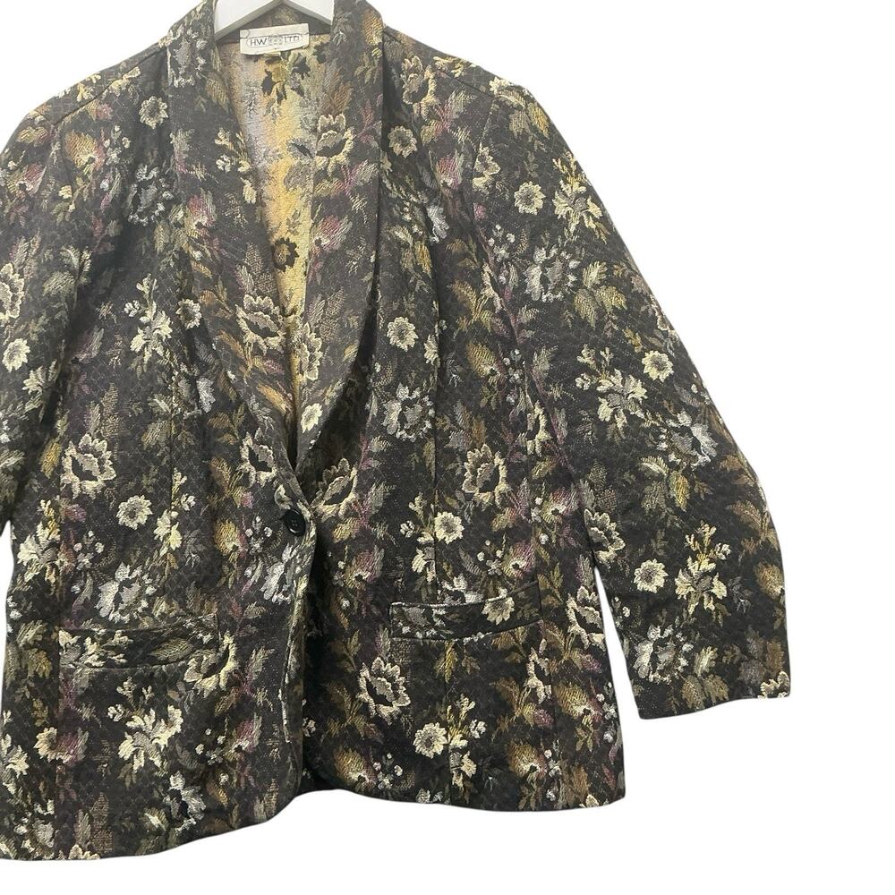 Vintage 80s H.W. LTD Floral Tapestry Blazer Jacket Women’s Size 12 Made In USA